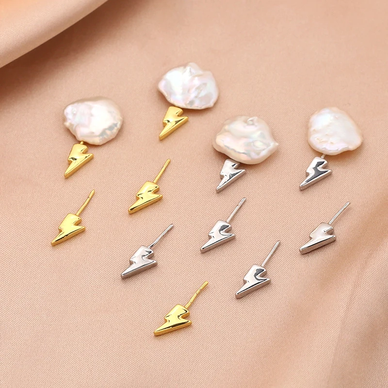 2 Pieces  Copper Plated Real Gold Cute Little Lightning DIY Jewelry Baroque Pearl Pin Accessories Materials
