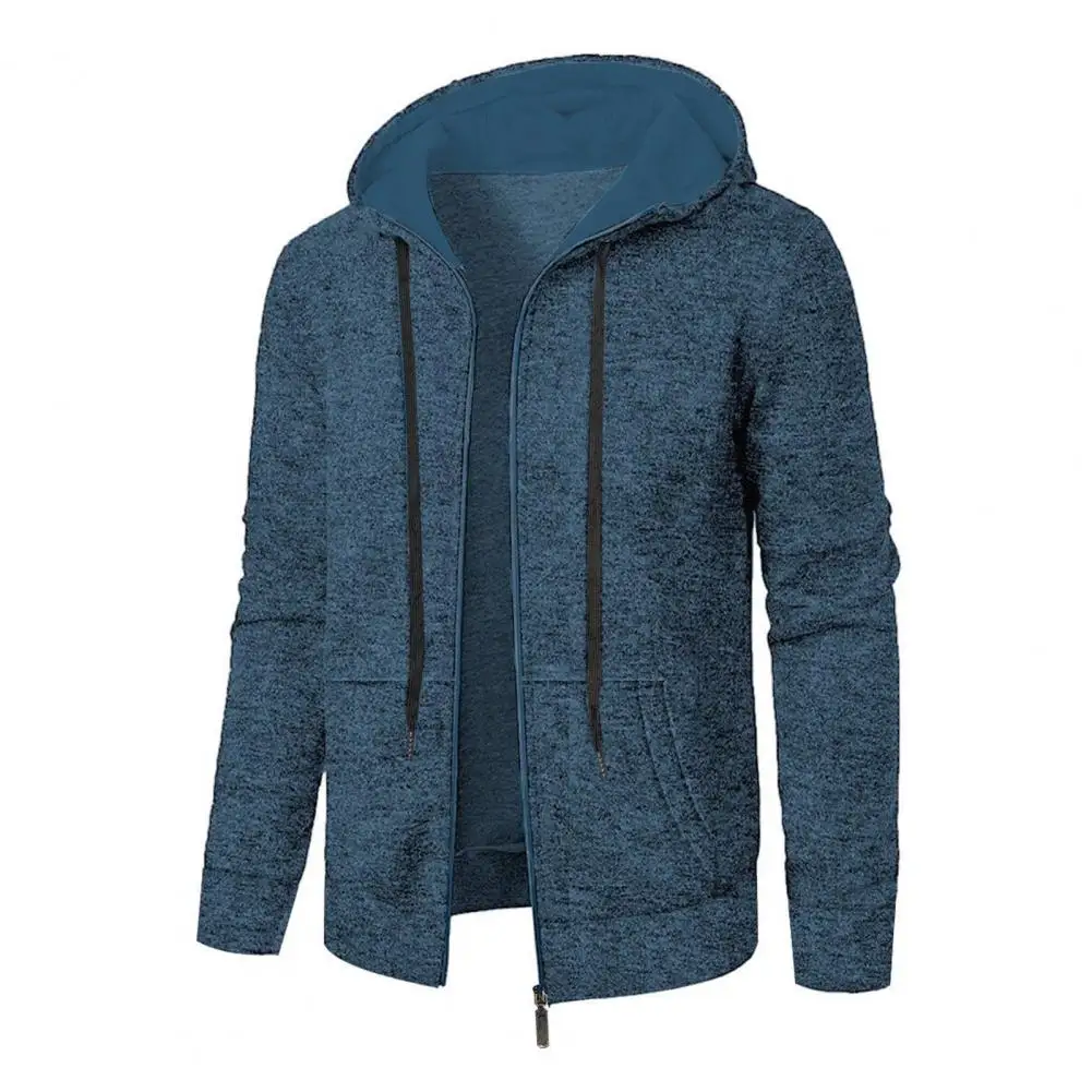 Versatile Men Coat Men's Hooded Drawstring Casual Jacket with Zipper Closure Pockets Solid Color Loose Fit Sport for Everyday