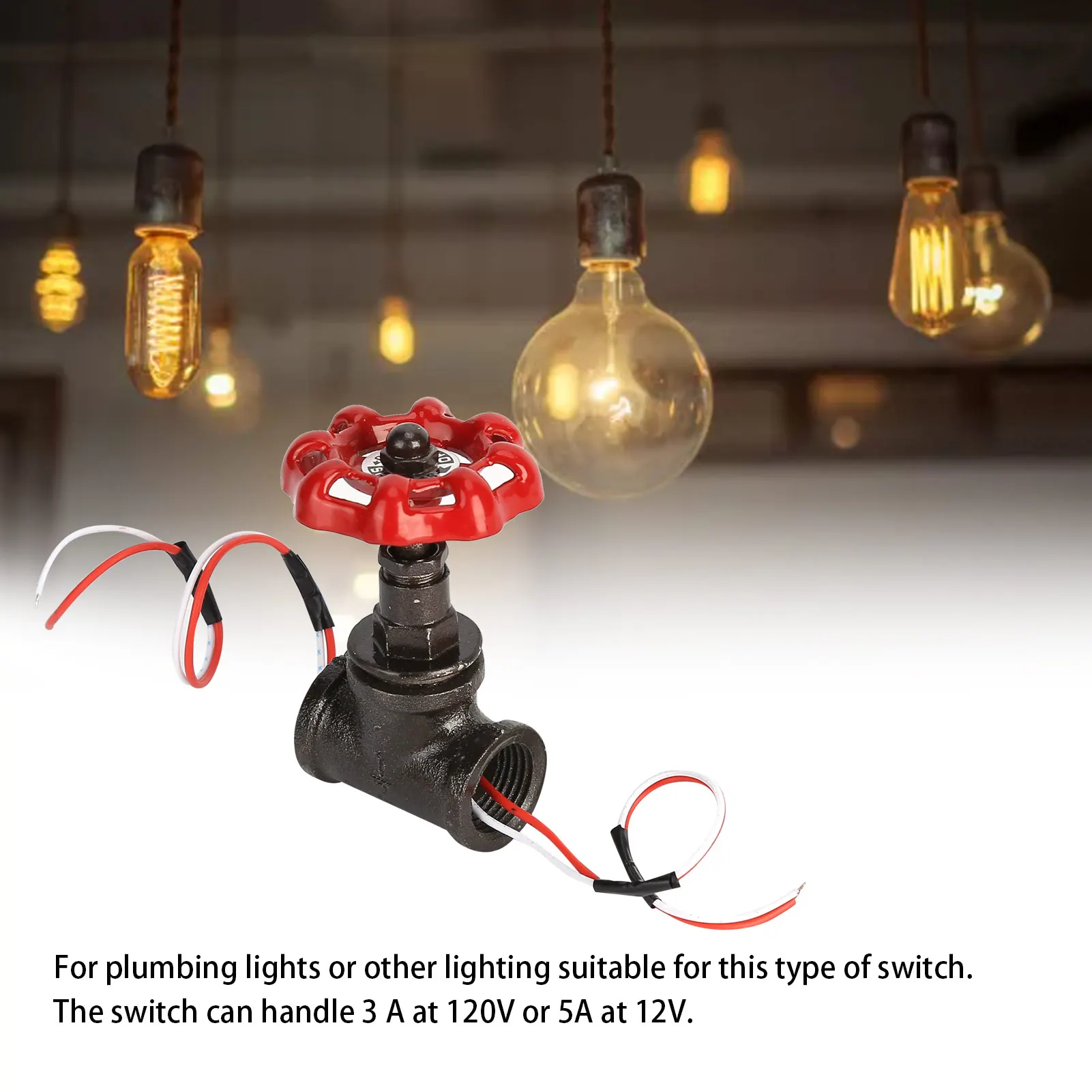 Retro Steampunk Style G1/2in Stop Valve Light  with Wire for Water Pipe Lamp Vintage Lamp Vintage Steampunk Valve