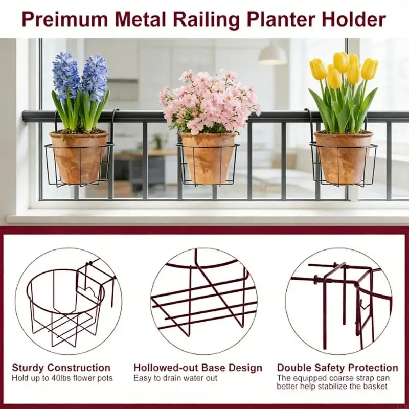 Set Of 3 Space Saving Outdoor Hanging Bracket For Potted Plant In Various Sizes 