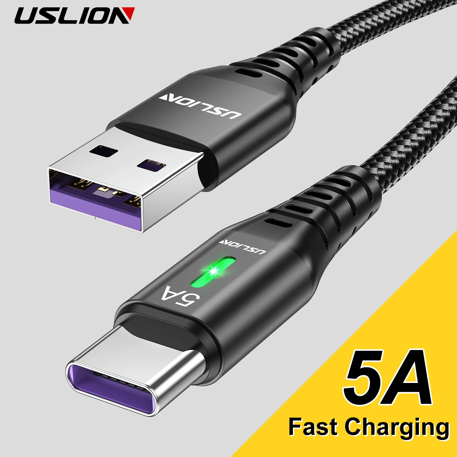 USB-кабель USLION 5A Type C для Samsung S22 Xiaomi 12 11 Pro Poco M5 X4 GT Oneplus 10 Realme