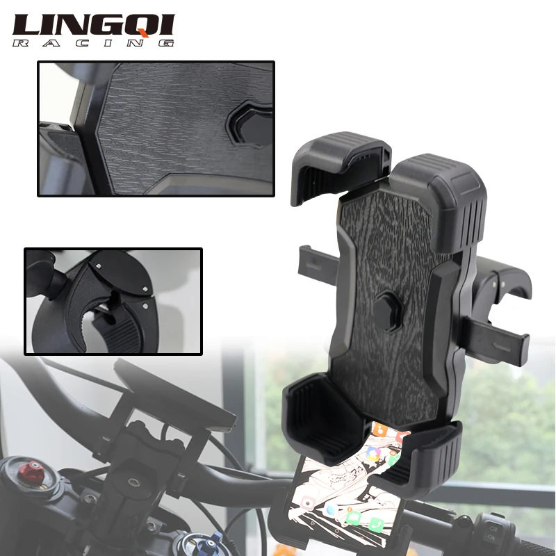 LINGQI RACING Bicycle Phone Holder Handlebar Stand Mount Bracket Easy Open For Electric Bike Motorcycle Universal Bike Parts