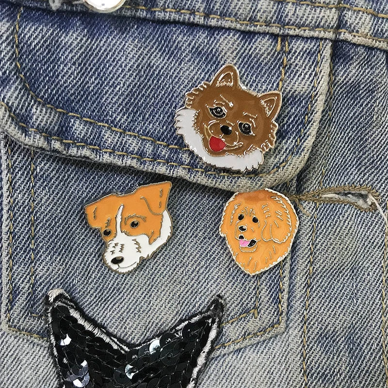 Cute Dog Brooch Pet Puppy Corgi Bichon Poodle Samoyed Bulldog Husky Pug Schnauzer Enamel Pins Multiple Accessories Button Badge