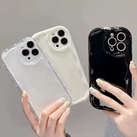 Transparent Phone Case For Samsung Galaxy S24 Ultra S23 S22 Plus S21 S20 FE A25 A55 A35 A15 A05 A05S Solid Color 3D Wave Cover