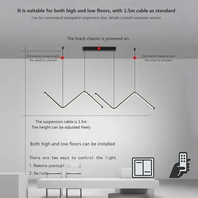 Lustre Minimalista com Iluminação LED, Aba de Jantar Moderna, Luz Pingente para Quarto, Sala de Jantar, Cozinha, Bar, Restaurante, Home Decor