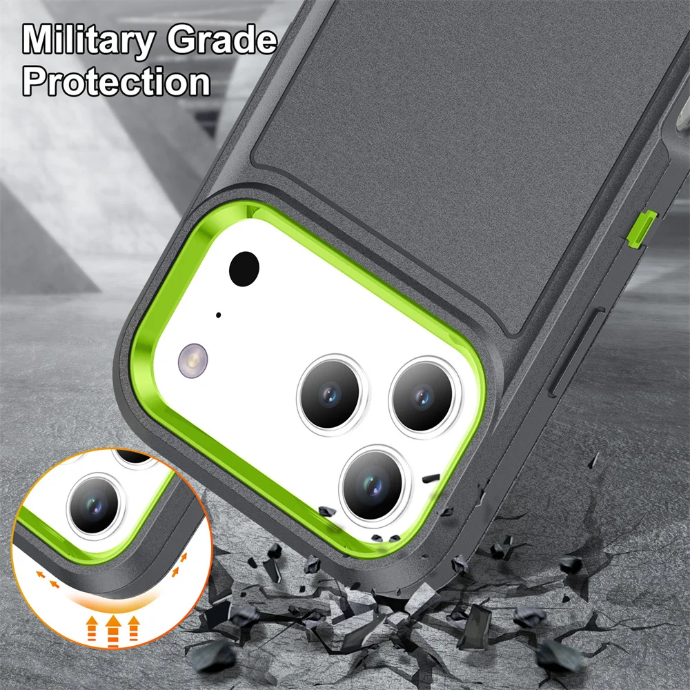Hybrid Military Grade Defender Protection Case for iPhone 17 Pro Max/16/15/14/13/12/11/XR/X/8/7 Plus Bracket Body Cover