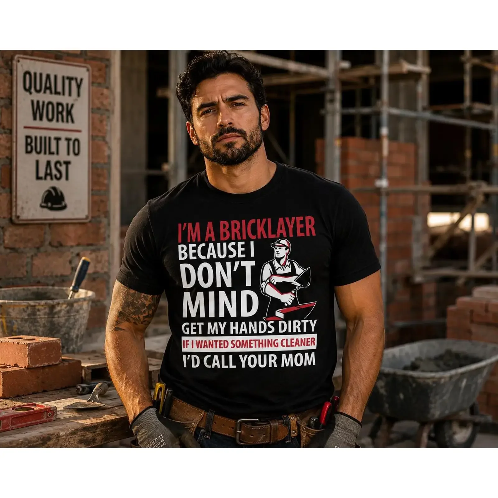 Funny I'm A Bricklayer Don't Mind Getting Hands Dirty T Shirt Mason Construction Worker Blue Collar Tradesman  vintage Washed