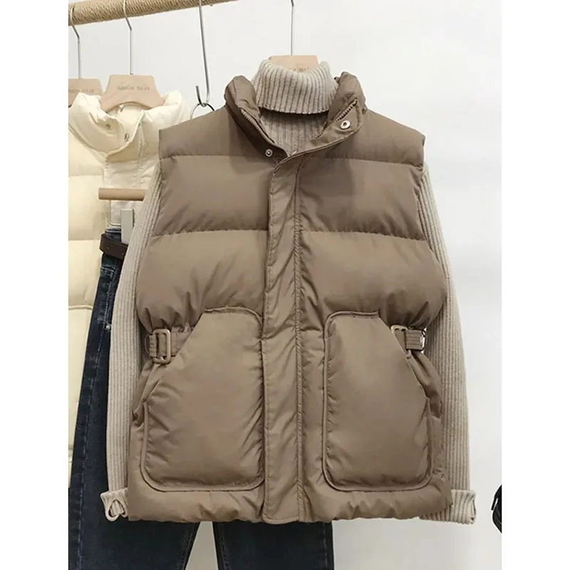 AutumnWinter Frivolous Down Cotton Vest Coat Female New Fashion Trend Stand Collar Waistcoat Waist Joker Sleeveless Jacket Top