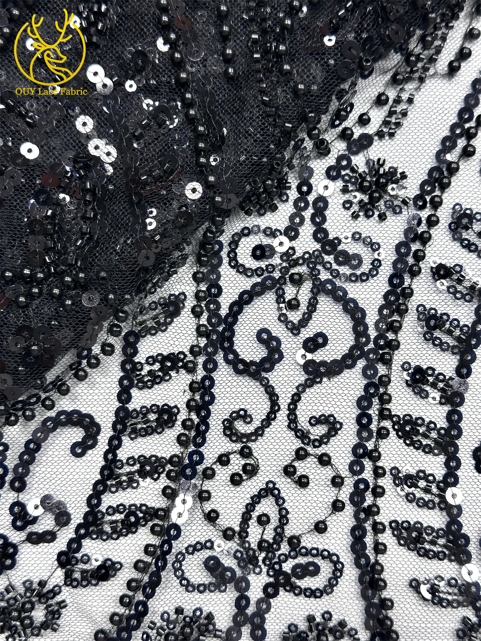 Afrikanischer Perlenstickerei-Spitzenstoff 2026 Neuestes Design Frankreich Nigeria Pailletten Tüll-Spitzenstoff für Damen Hochzeits- und Abendkleider – Detail 31