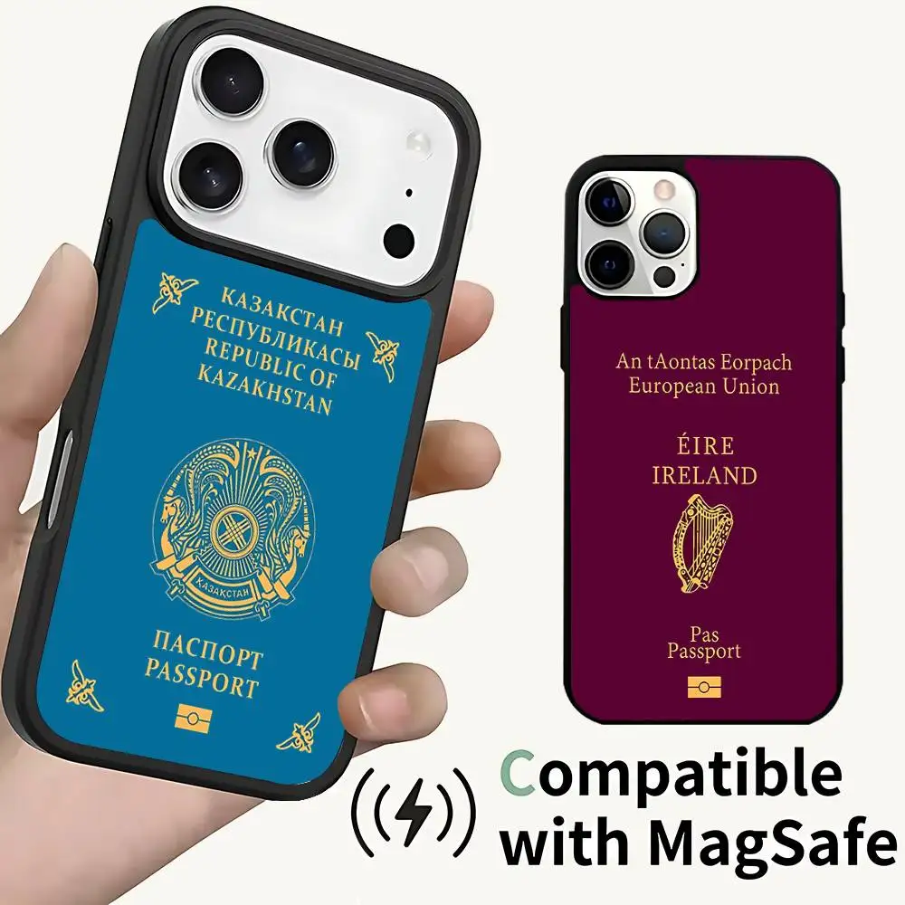 

Espana Mexico Korea Passport Case For iPhone 17,16,15,14,13,12,11,Pro,Max,Plus,Mini,SE4,E Magnetic Magsafe Wireless Charging