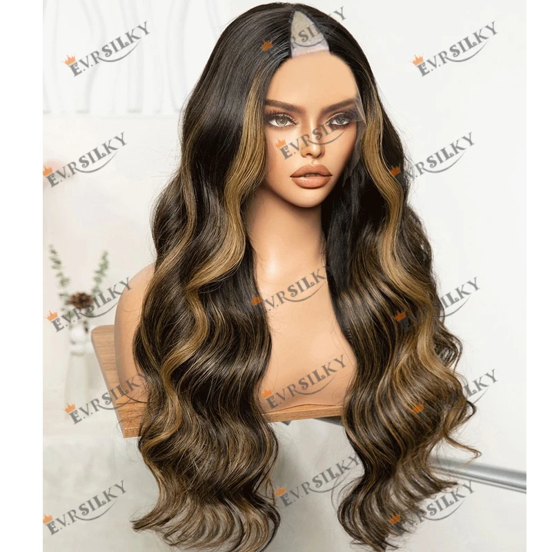 Loiro Deep Body Wave Perucas para mulheres negras, 100% cabelo humano virgem, Glueless U Part Perucas, V Shaped Highlight, 1x4, fácil instalação