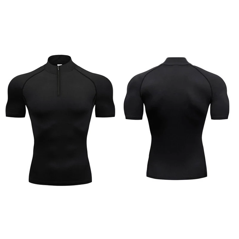 

Summer Compression Shirt Men Running Short Sleeve T-shirt Gym Clothes Tight Fitness Polo Shirt Quick Dry Bodybuilding Muscle Tee