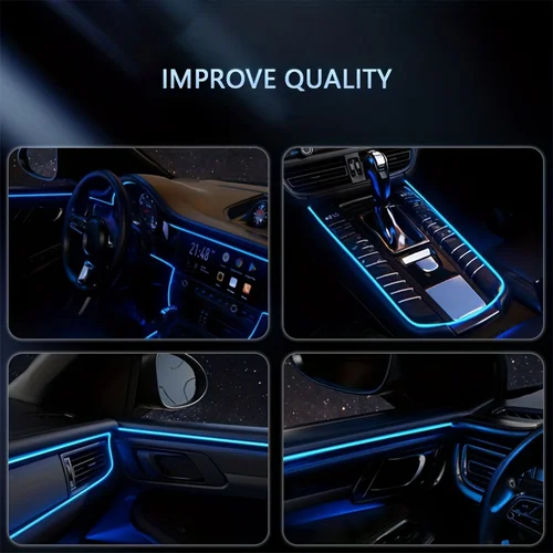 Imagen 2 del producto Tira de luz LED ambiental 5 en 1 para Interior de coche, Kit de iluminación de atmósfera de fibra óptica de 6M, lámpara decorativa automática con Control por aplicación remota