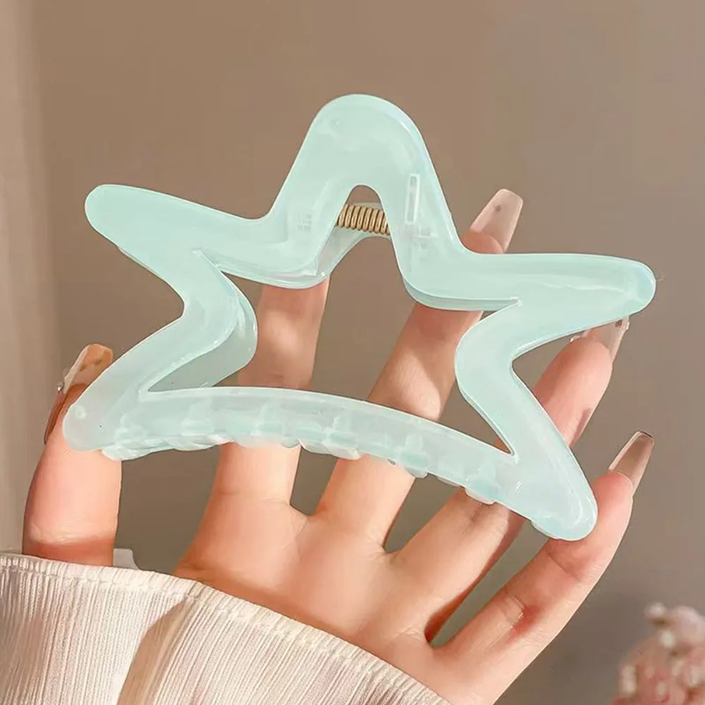 Fashion Five-pointed Star Bow Hair Clip Acrylic Jelly Color Hairpin Shark Clip for Women Hair Accessories