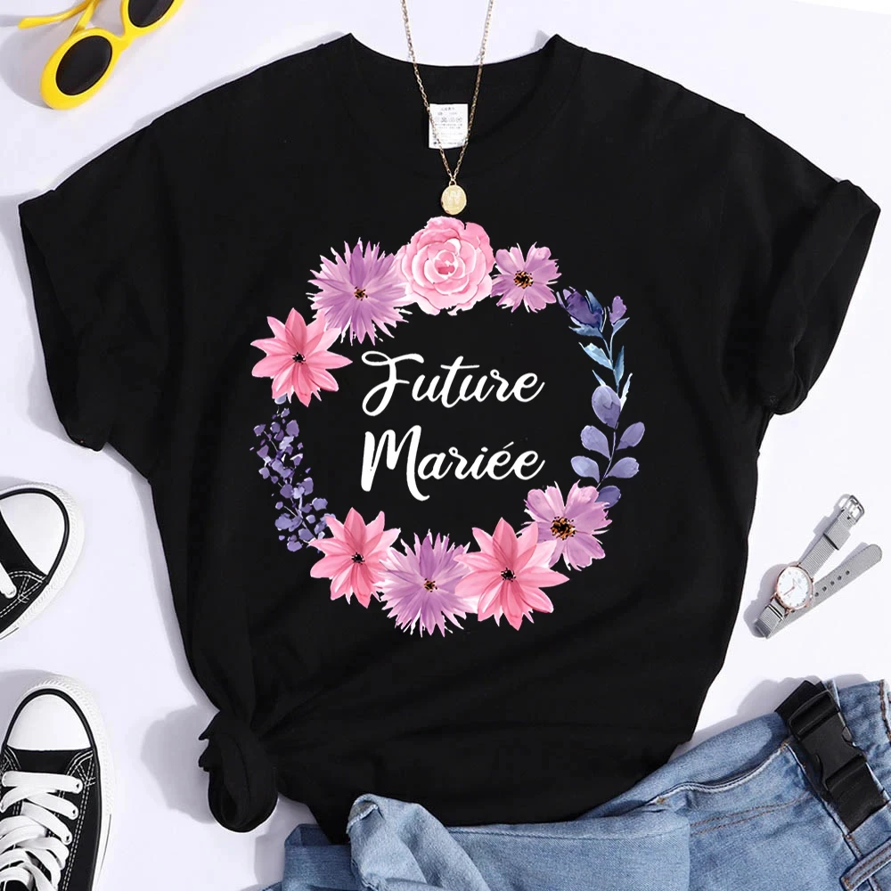 Temoin De La Mariee T Shirt Floral Garland Bridesmaid Tops Team Bride T Shirts Wedding Party Tops for Women Bridal Shower Gifts