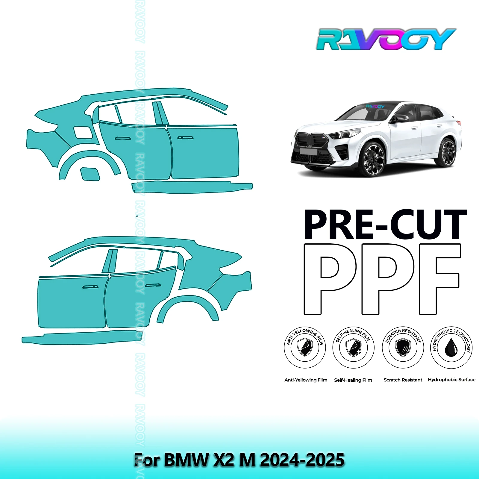 

For BMW X2 M 2024-2025 8.5mil Clear Matte Pre-Cut PPF Door & A/B Pillar Kit TPU Paint Protection Film Set