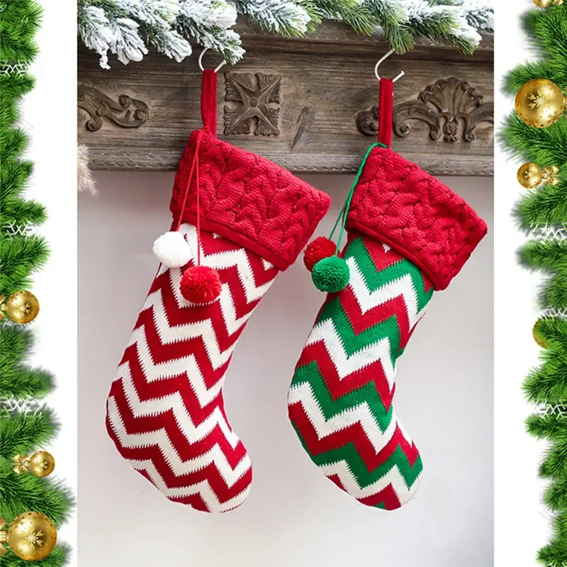 New Year Christmas Stocking Sack Xmas Gift Candy Bag Christmas Decorations For Home Knitted Sock Christmas Tree Decor