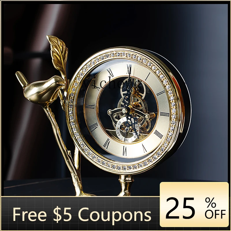 

YFY Modern Light Luxury Metal Table Clock Home Living Room Office Bedside Clock Decoration