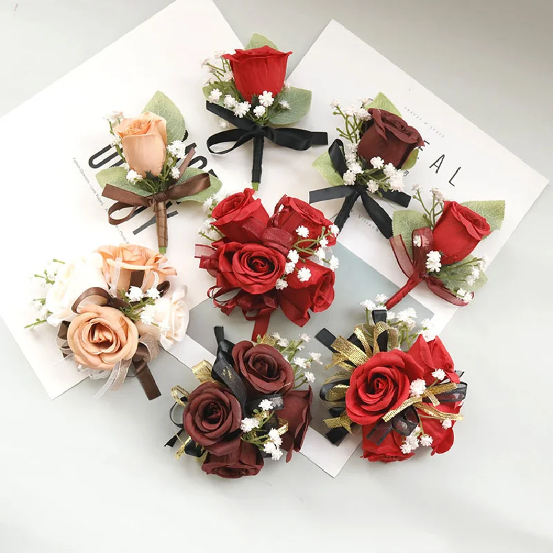 Boutonniere And Wrist Corsage Business Celebration Simulation Flower Wedding Supplies Cinema Photography Props Multi color 529