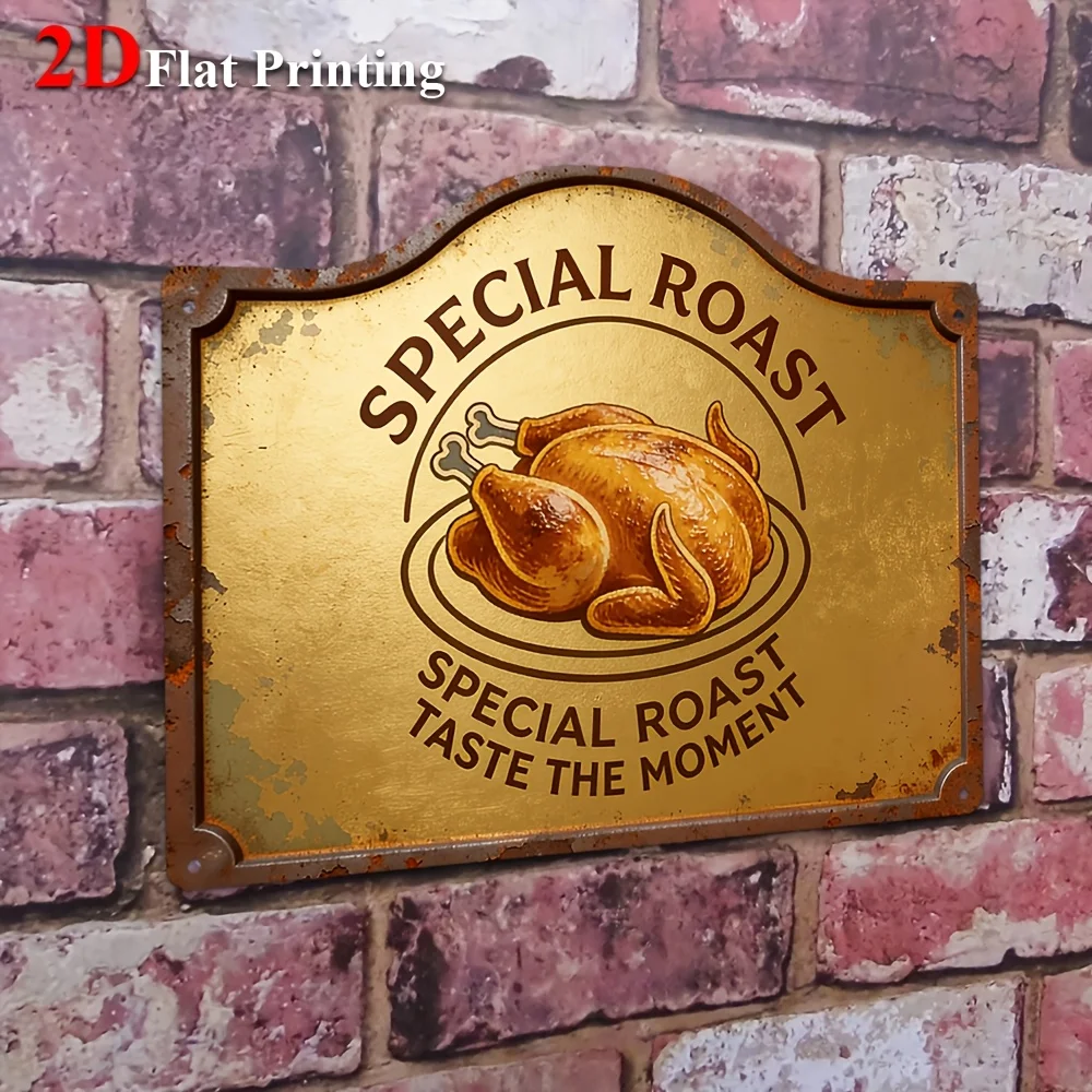 1pc 2D Flat Sign Artwork Showcasing A Vintage 'Special Roast' Design With A Golden Turkey, Ideal For Decorating A Farmhouse