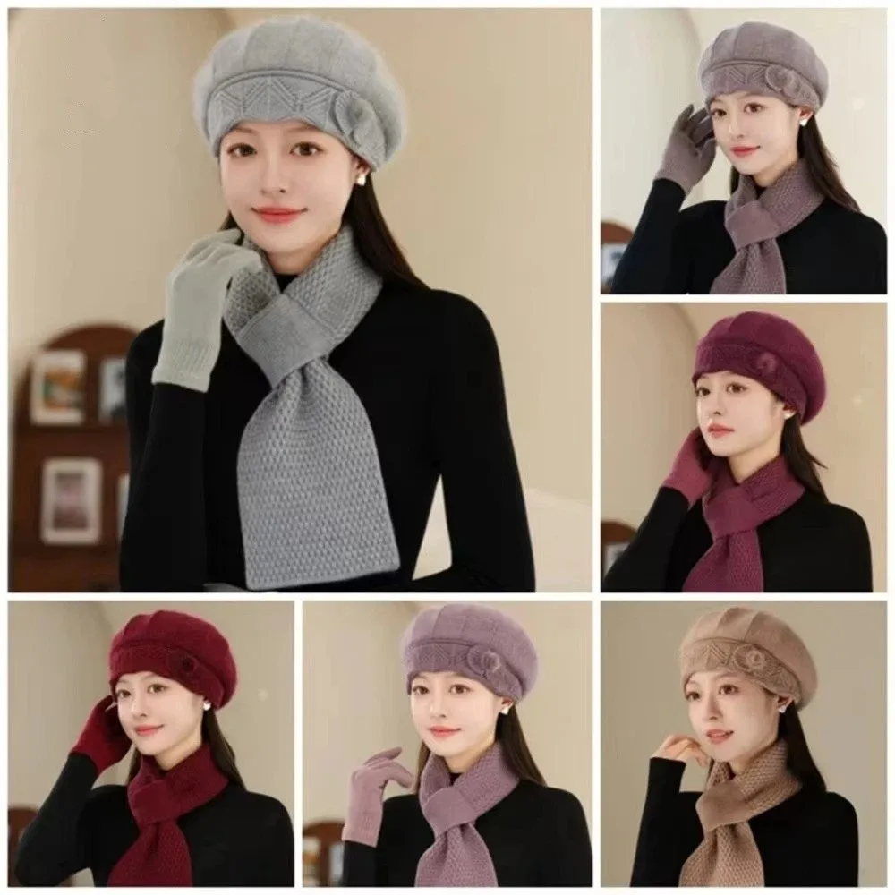 Fashionable Thicken Mom Hat Scarf Rabbit Fur Coldproof Warm Hat Scarf Windproof Knitted Hats Cold-Weather