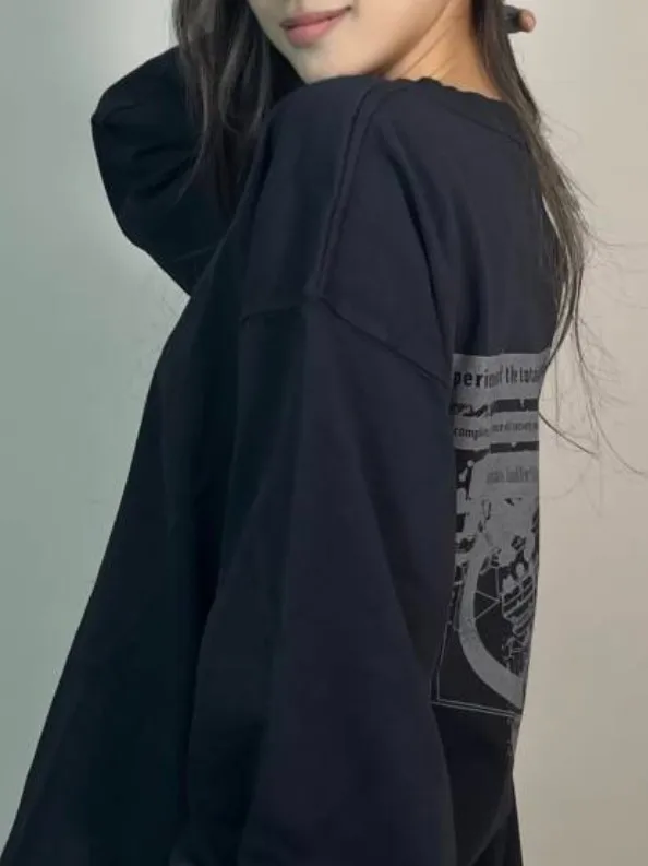 Camiseta de Moletom Fina de Algodão Cavempt, Caimento Solto, Manga Longa, Estampada, para Homens e Mulheres, Top Casual de Ca...