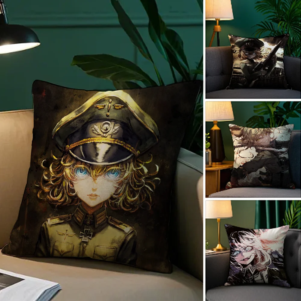 

S-Saga Of Tanya Evil Pillow Case Plush Fabric Soft Pillowcase Double Sided Print Sofa Cushion Cover Throw
