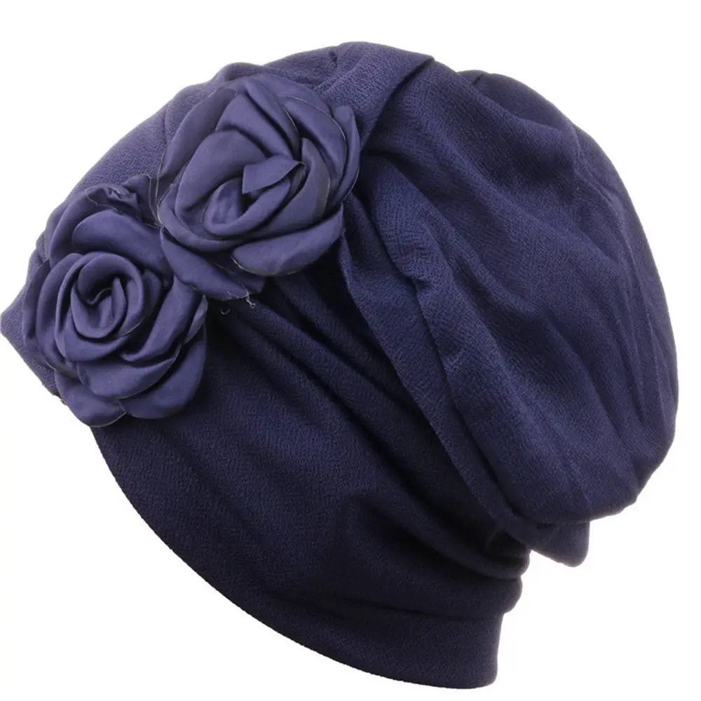 Hijab musulman pour femme, écharpe de tête, chapeau élastique, casquette de chimio multicolore, casquettes turban rondes, fleur rose, mode féminine