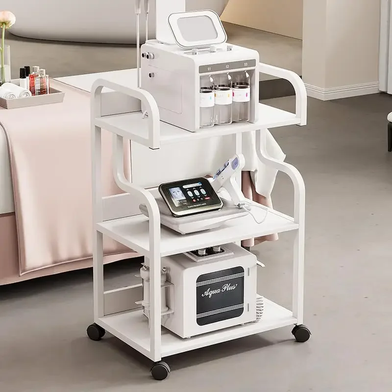 Tattoo Cart Iron Trolley Shopping Stainless Steel Lash Pedicure Salon Furniture Salon Transparent Spa Makeup Dressing Table