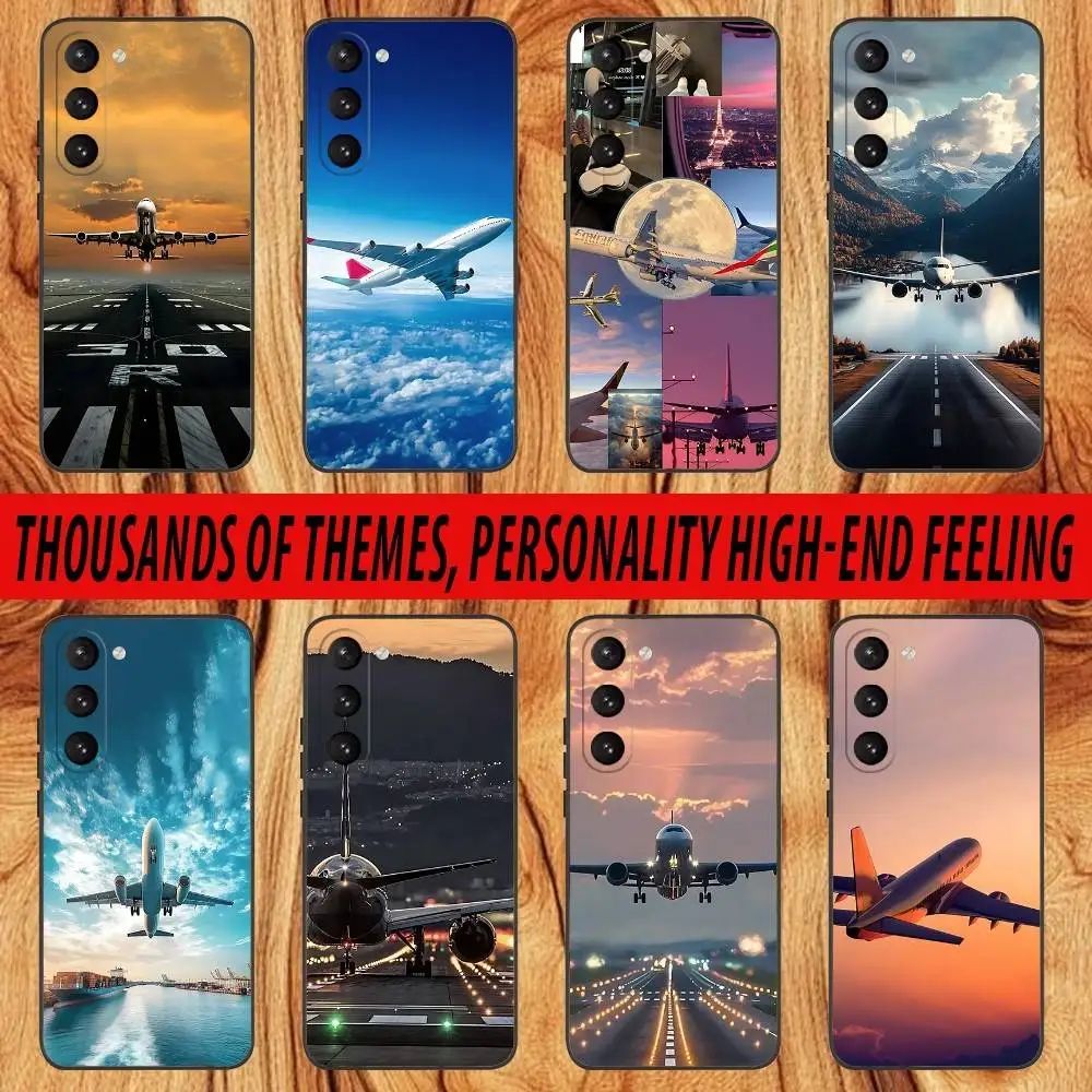 

Airplane Airliner Plane Aircraft Phone Case For Samsung S 25,24,23,22,30,21,10,9,Ultra,Plus,Lite,FE,4,5 G Black Soft Case