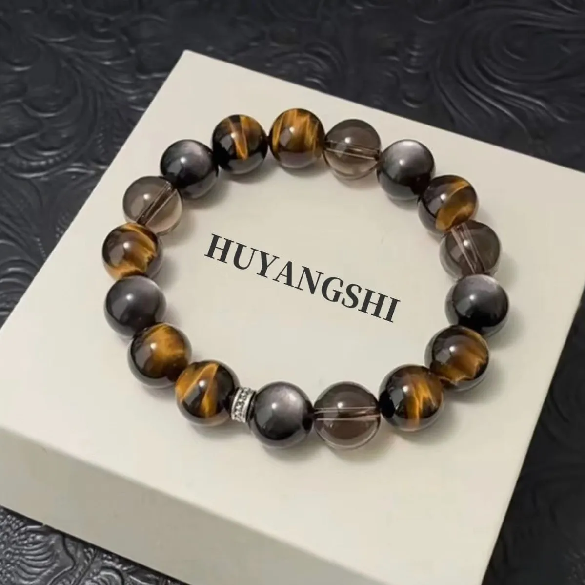 Natural Tiger Eye Stone Bracelet Ice Obsidian Silver Obsidian Crystal Design Beaded Jewelry Gift for Husband Wealth Luck