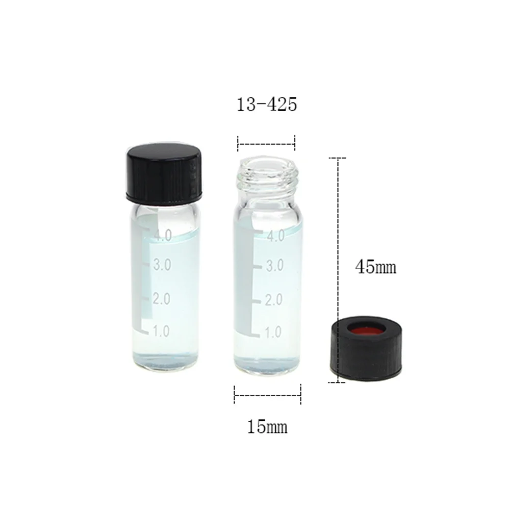 

20Pcs Glass Bottle 4ml Screw Neck Transparent Chromatography Vial Sample Reagent Storage Bottle Black Lid Serum