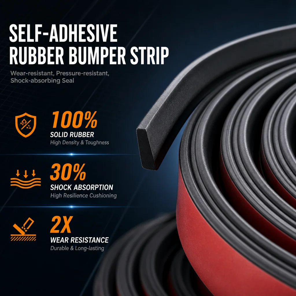 Solid Rubber Bumper Strip Self Adhesive Wear Resistant Pressure Proof Buffer Sealing Pad for Furniture and Equipment