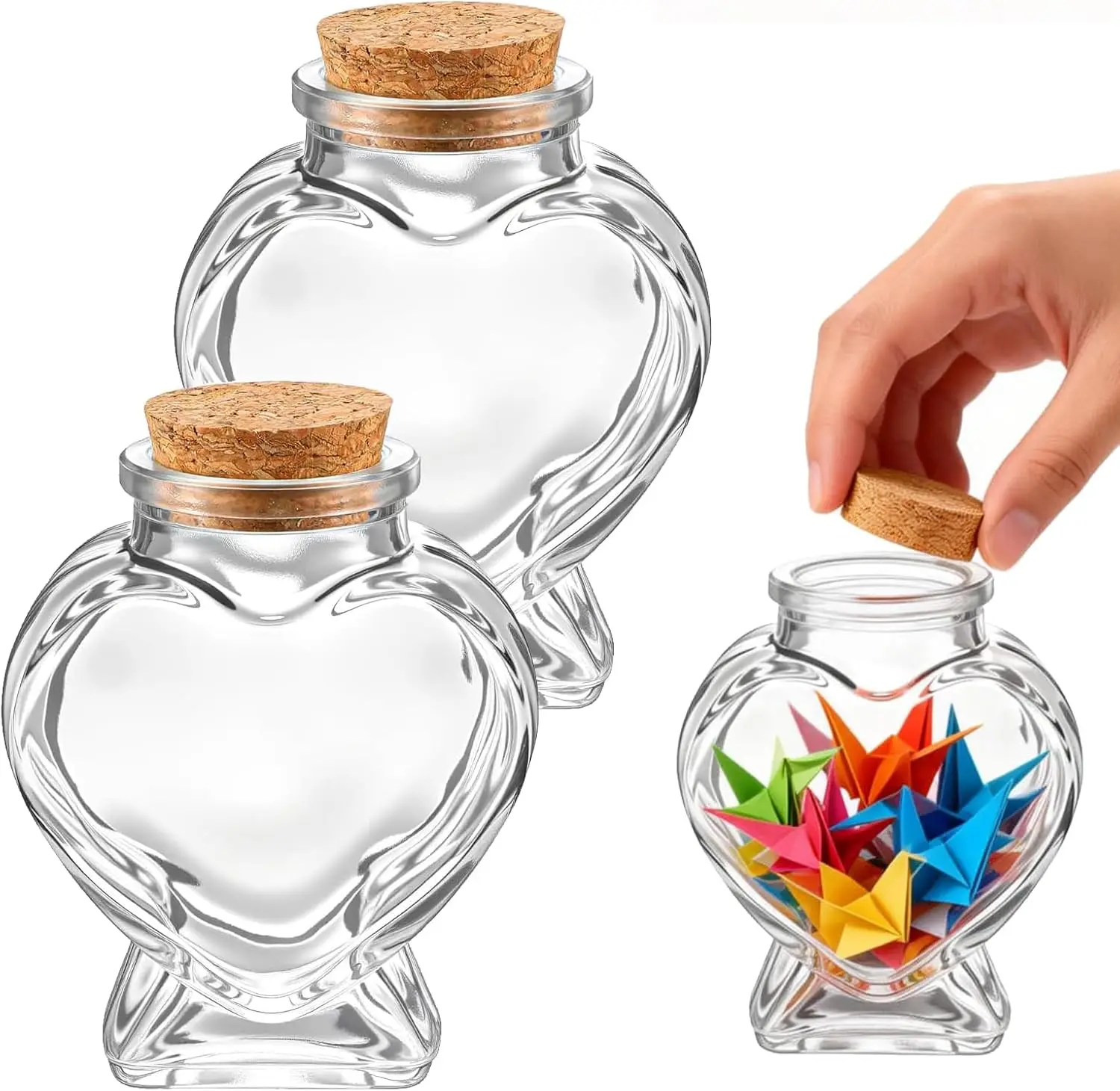 1PC Empty Mini Glass Heart Shape Jars with Cork Stoppers Decorative Glass Bottles for DIY Art Crafts Decoration Party Supplies