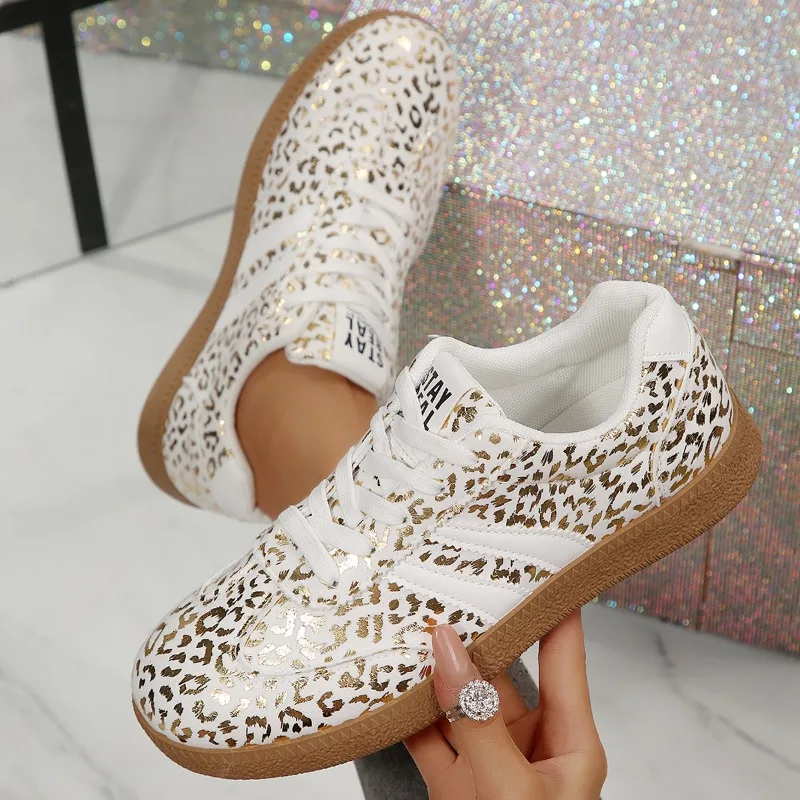 Leopard Print Platform Sports Shoes Women 2026 Autumn Luxury Designer Flat Sneakers Woman Non-slip German Training Shoes