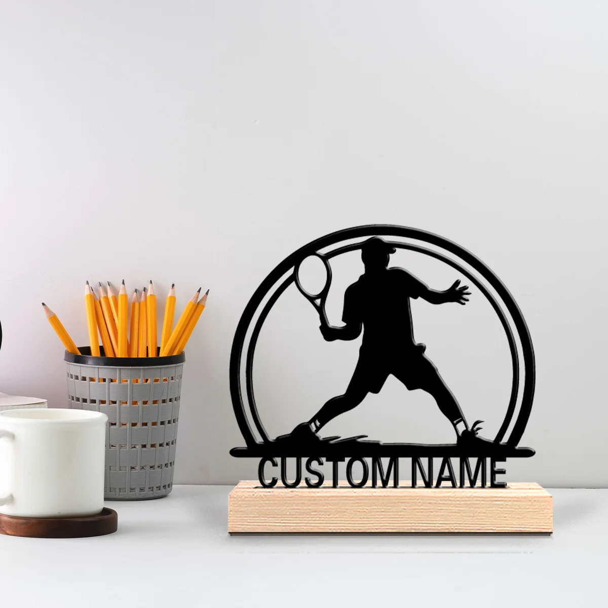 1pc Fashion Personalized Custom Tennis player Metal Statues With Wooden Base Tabletop Decoration Sports Enthusiast Gift With Woo