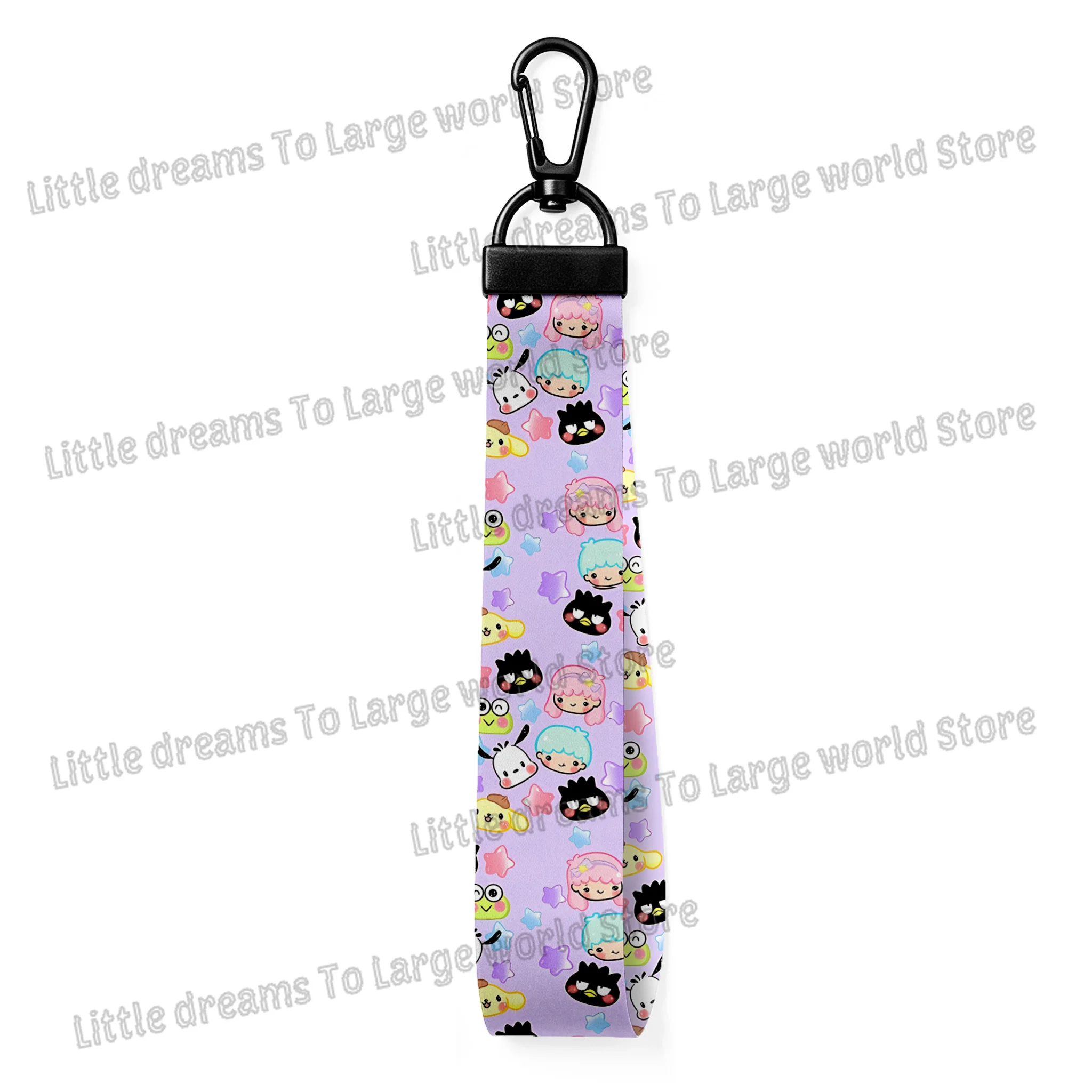 Anime Figure Lanyard Keychain Cartoon Printing Cat Ribbon Key Ring Wrist Strap Women Backpack Decoration Fashion Accessories