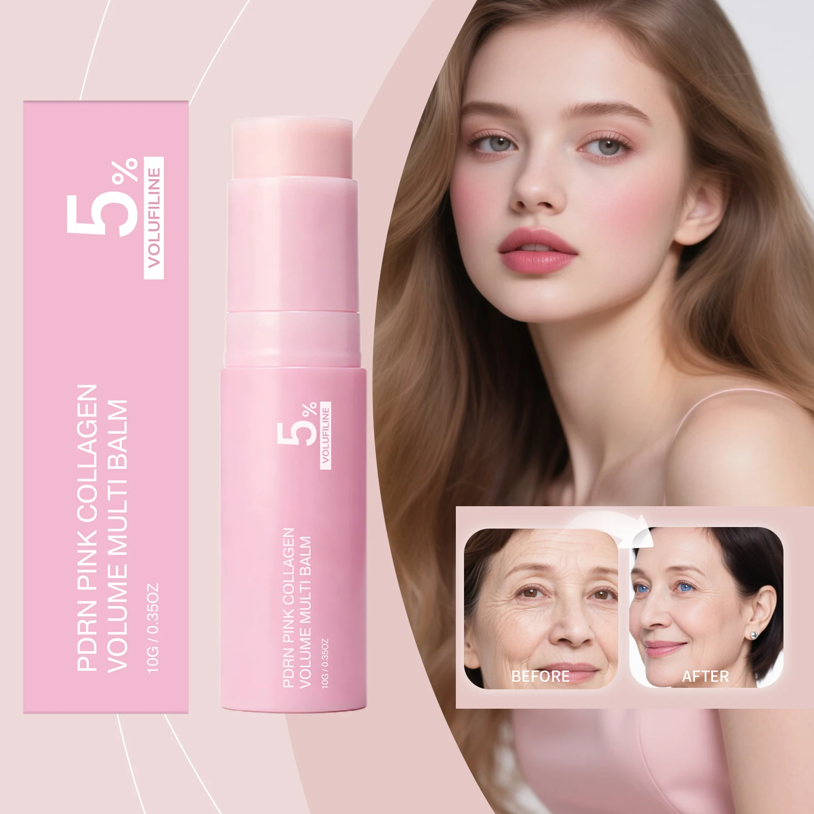 10g PDRN Pink Collagen Volume Multi Balm Stick 5% Volufiline Plumping Lip Eye Cream Neck Wrinkle Bounce Hydrating Glow Stick