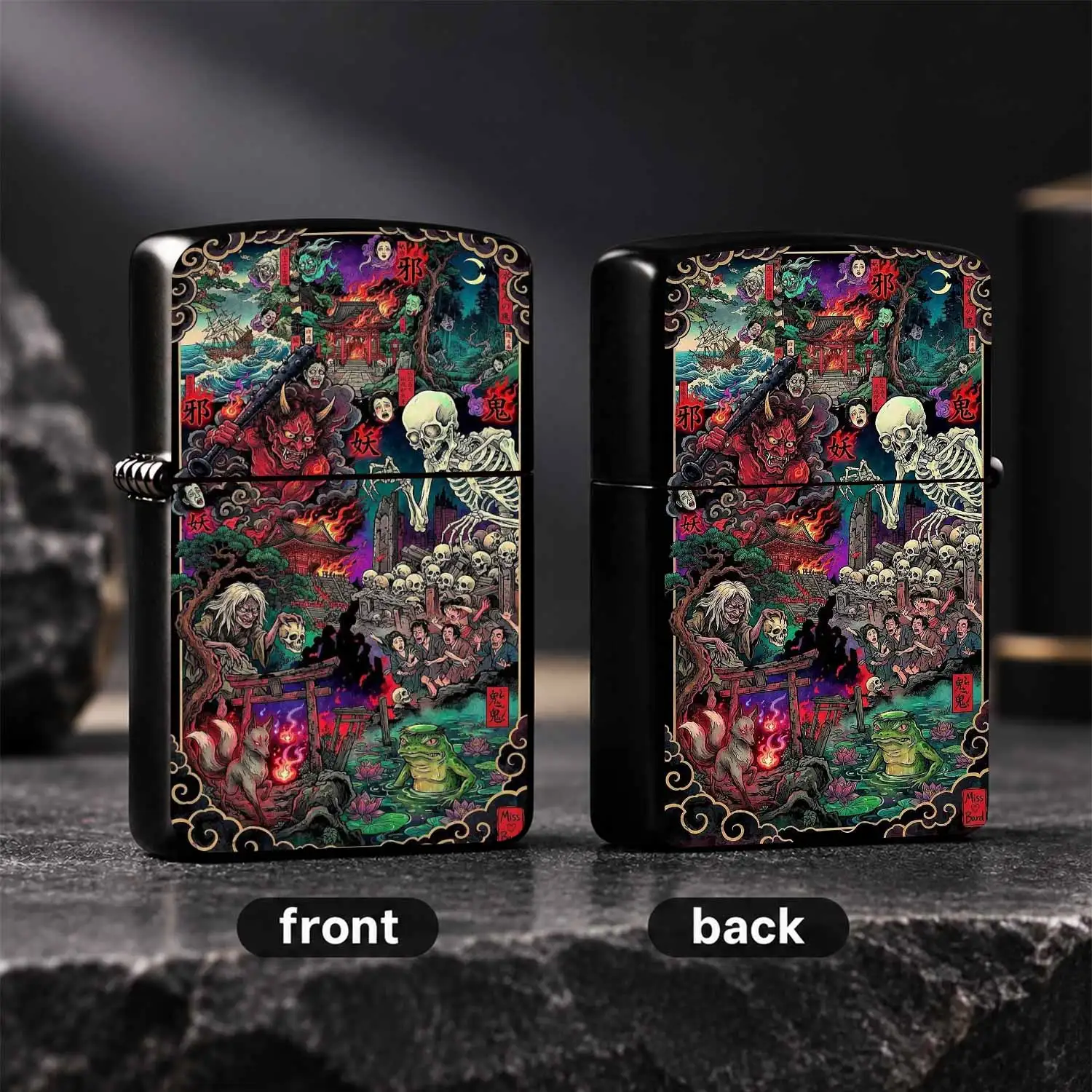 Ukiyo-e Style Hyakki Yagyo Themed Lighter, Retro Trendy Exquisite Pattern, Portable Practical Accessory for Daily Use, Ideal Creative Decorative Gift for Various Occasions  A Humorous And Interesting Lighter