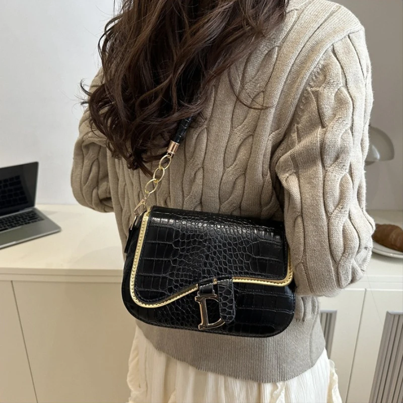 New Trendy Black Square Underarm Bag Fashion Women's Saddle Bag Casual Single Shoulder Soft PU Leather Crossbody Bag Female