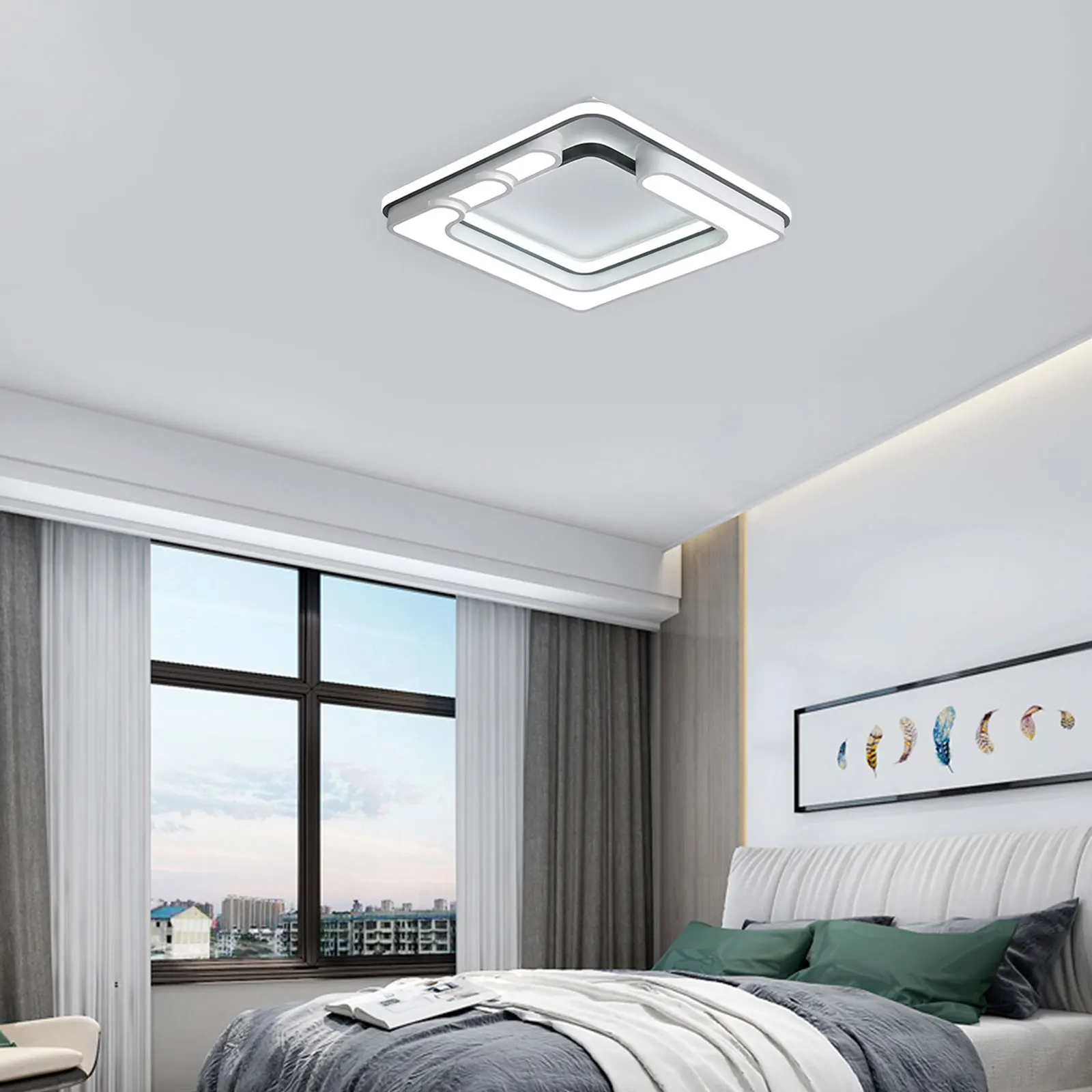 Modern Square LED Ceiling Light Dimmable, 32W 40x40cm for Bedroom Living Room Kitchen, White Cool Warm Light, Easy Installation