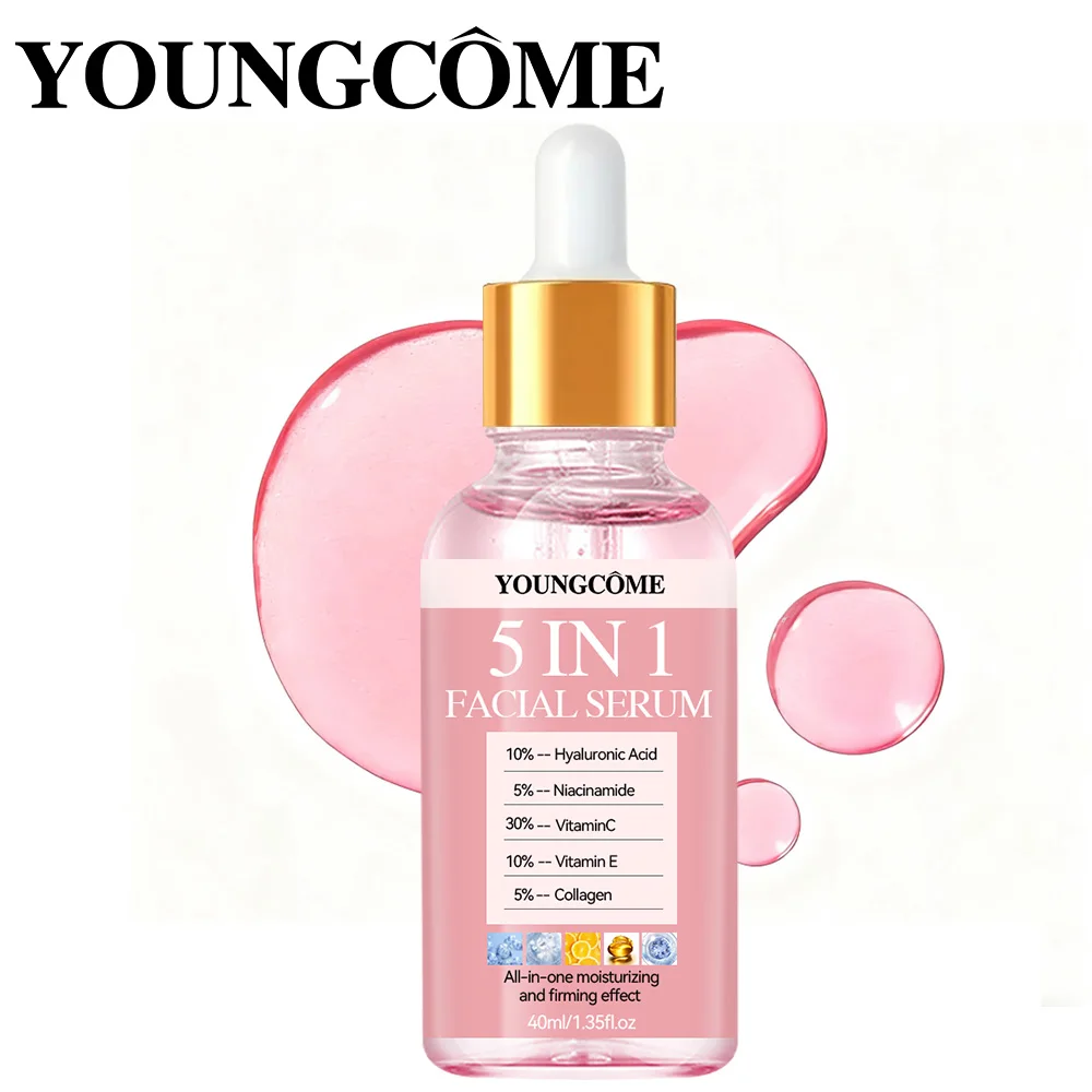 Youngcome 5 em 1 desvanece-se linhas finas endurecimento rosto soro vitamina c ácido hialurônico soro facial hidratante brilho encolher poros