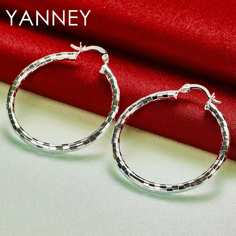 New 925 Sterling Silver 40MM Fine Round Hoop Earrings For Women Charm Wedding Engagement Gift Fashion Jewelry Accessories