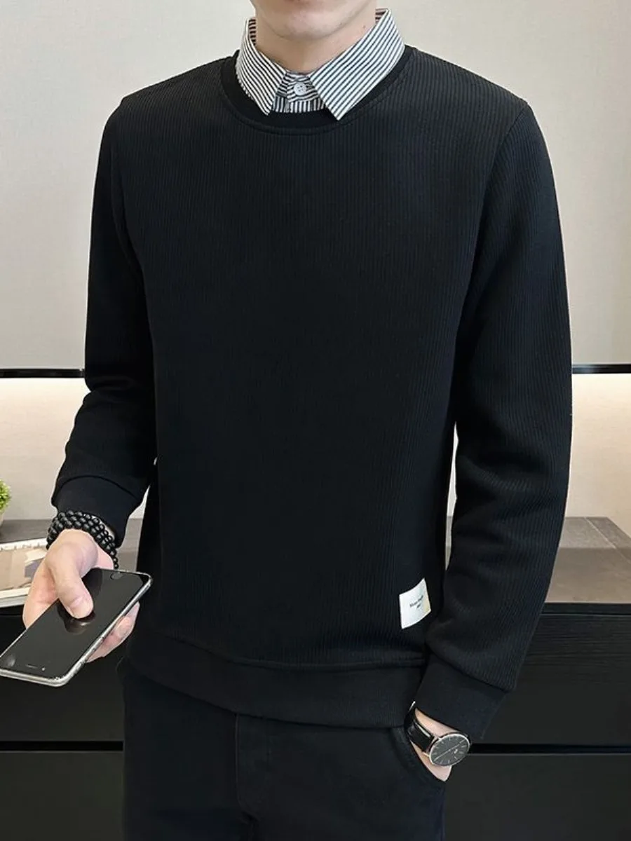 

Мужская толстовка с имитацией двухслойности, осенне-зимняя, утепленная, приталенная, с модным воротником-стойкой, удобная внутренняя одежда