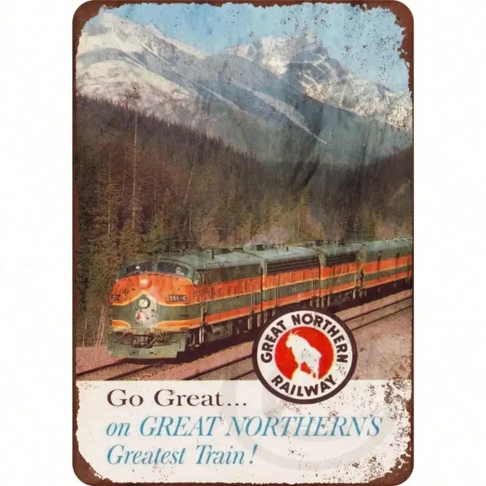 CIFBUY Vintage Great Northern Railway Train Aluminum Sign Retro Railroad Wall Plaque Home Decor