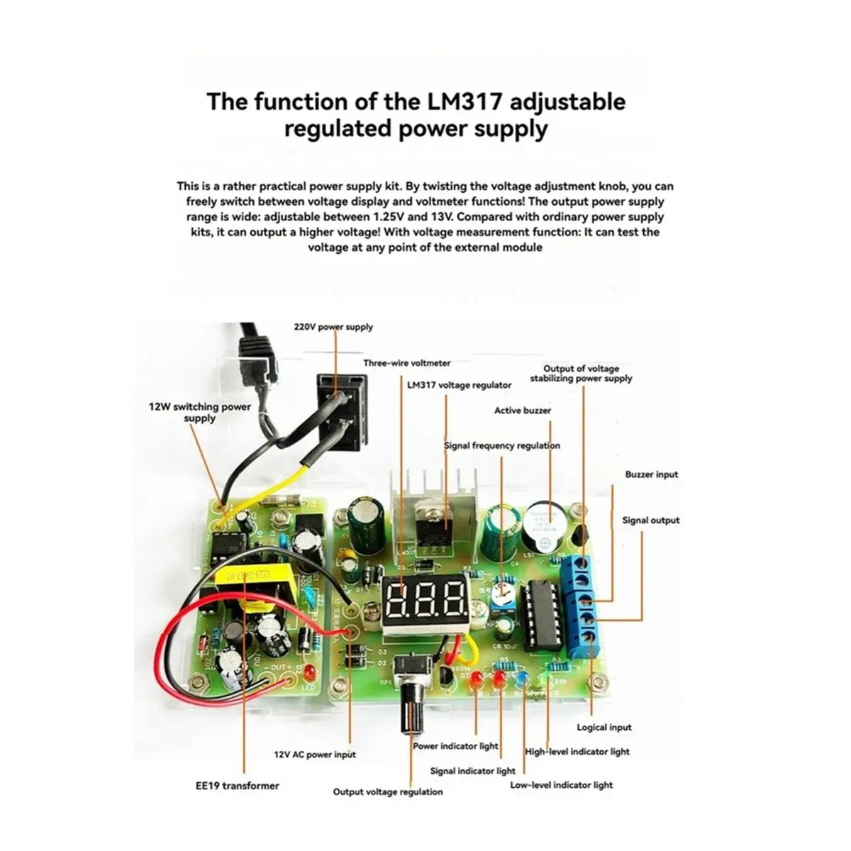 LM317 Adjustable Regulated Power Supply DIY Kit 12W Switching Power Supply DIY Soldering Practice Kit Assembly with Case