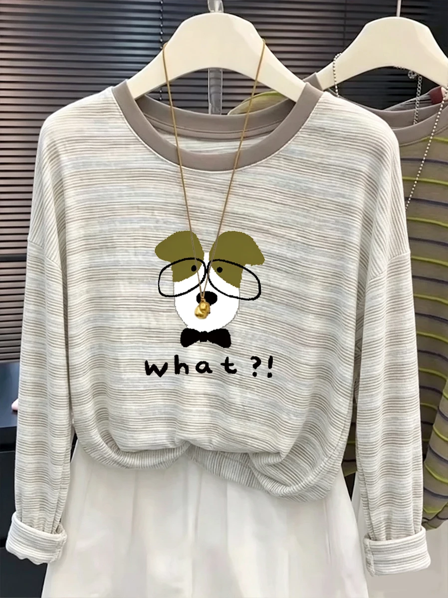 Retro Japanese Style Long Sleeve T-Shirt Women's Loose Fit Printed Base Shirt Slimming Effect Autumn Winter New Style Top