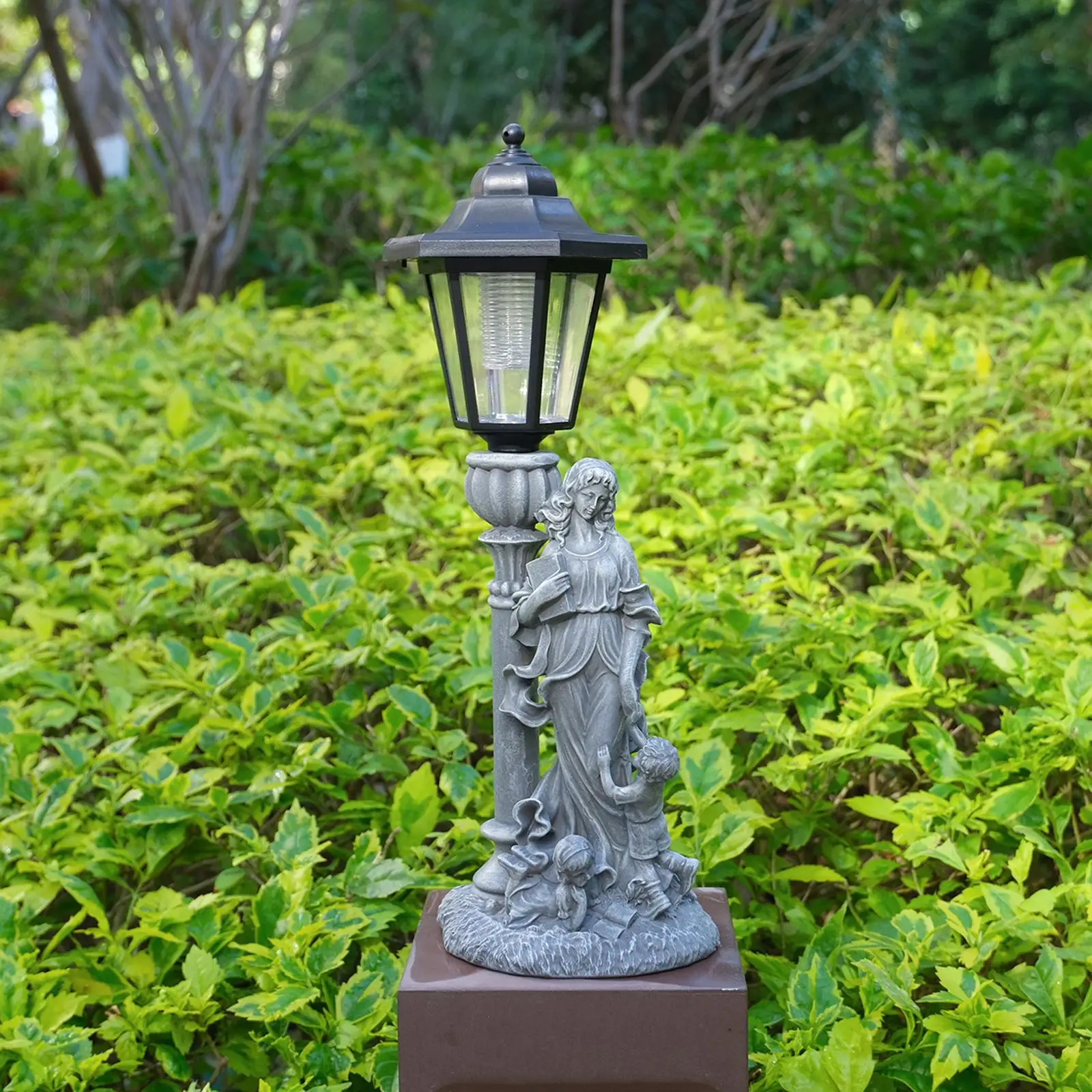 

Mom Kids Solar Garden Statue Decorative Figurine Light Outdoor Sculpture for Walkway