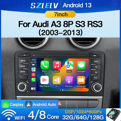 7 Inch For Audi A3 S3 8P 8P1 RS3 Sportback Android 13 Auto Multimedia Video Player Audio Autoradio Carplay Car Play Radio BT GPS