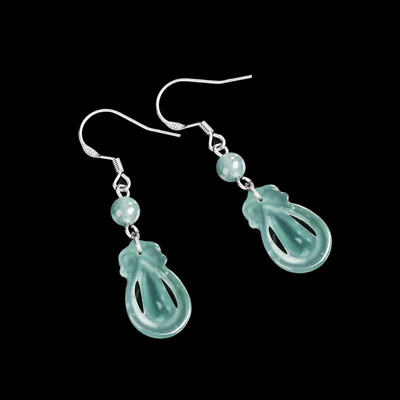 Natural A-grade Jade Blue Water Ancient Style Water Droplet Earrings S925 Silver Ice Jade Fashionable Women's Jewelry Drop Ship 2
